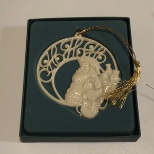 Vintage LENOX Porcelain Ornament - Christmas Santa HoHoHo w gold tassel in box
